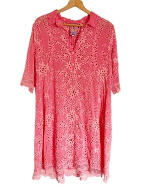 Johnny Was Malfi Eyelet Guava Coral Pink Embroidered Boho Dress size M